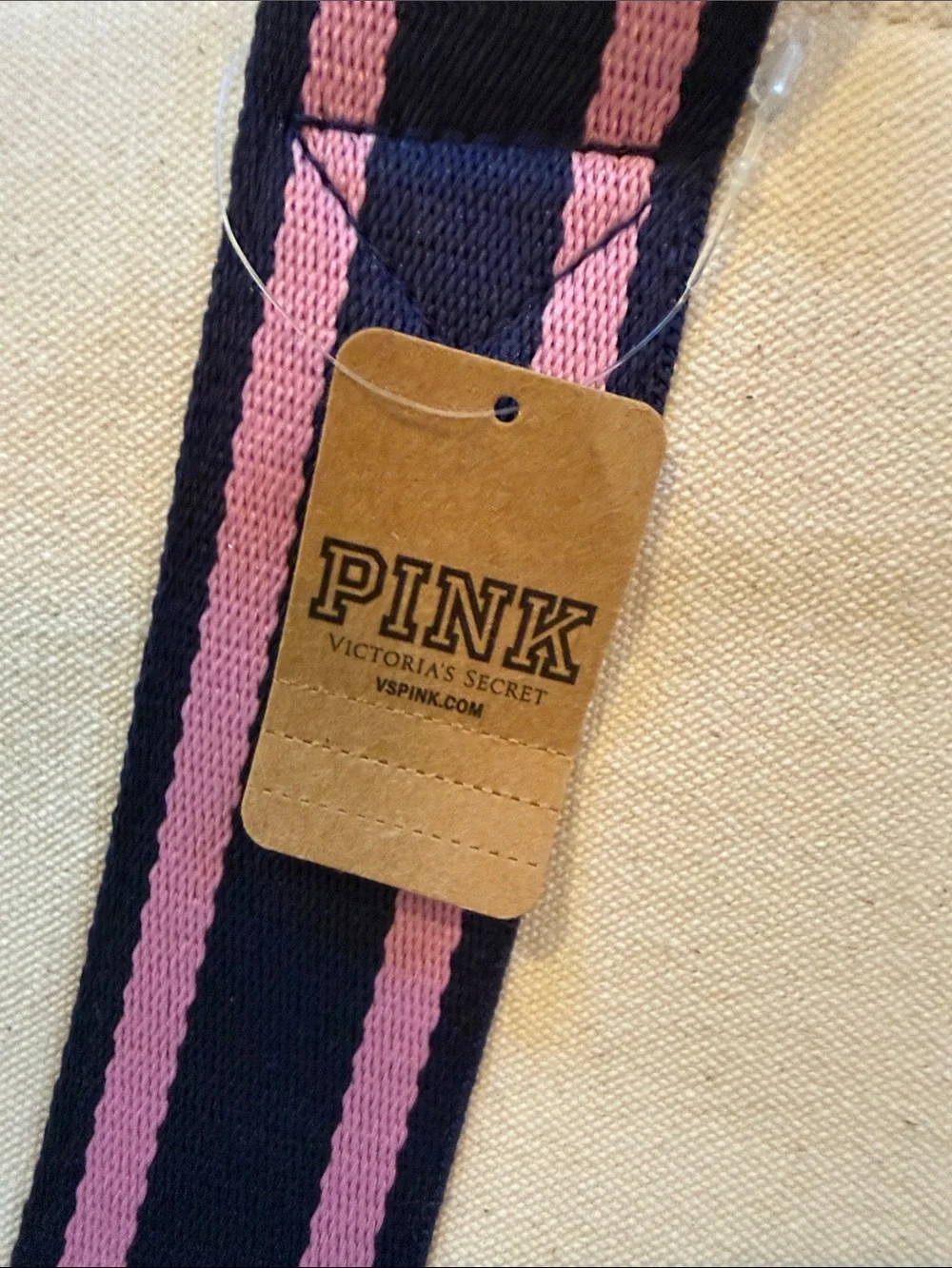 PINK Victoria's Secret Cream Canvas Tote with Pink & Black Straps